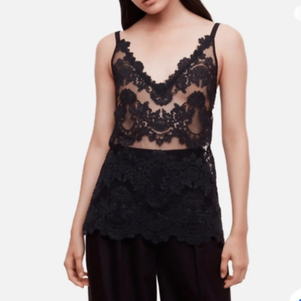 Babaton Black Lace Sheer V-Neck Camisole Top